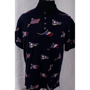 Round Tree & Yorke Mens XL Blue Flags Short Sleeve 4 Button Pullover Polo Shirt